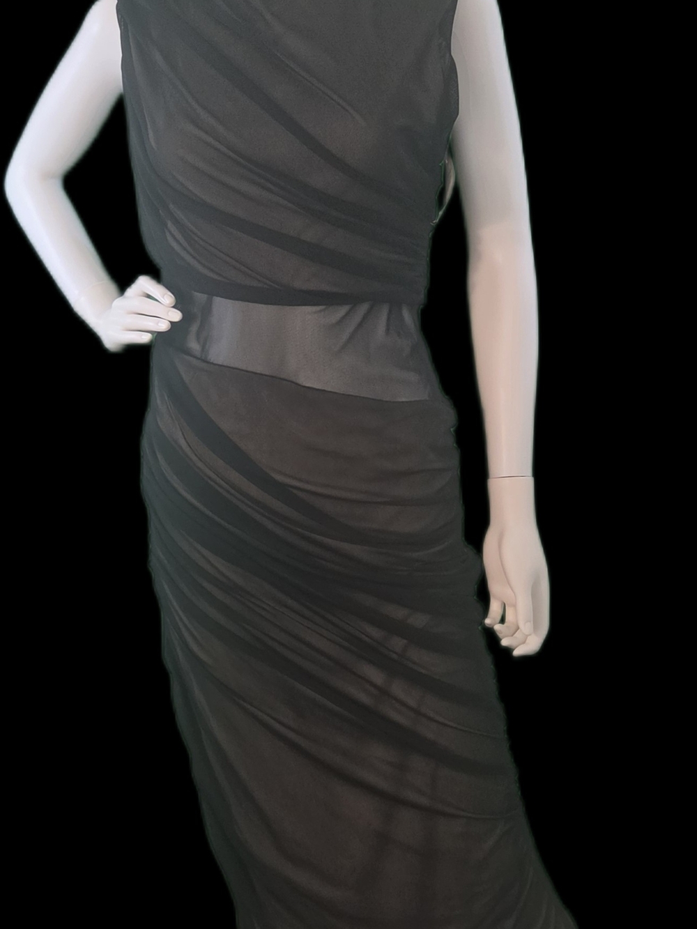 H&M Black Ruched Sheer-Panel Maxi Dress